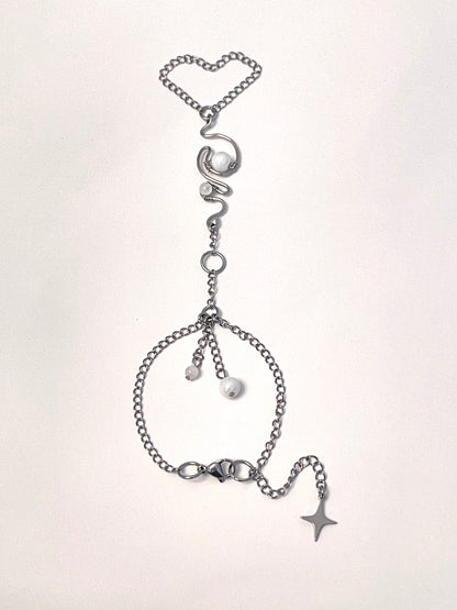 MOON PEARL Ring Chain Bracelet